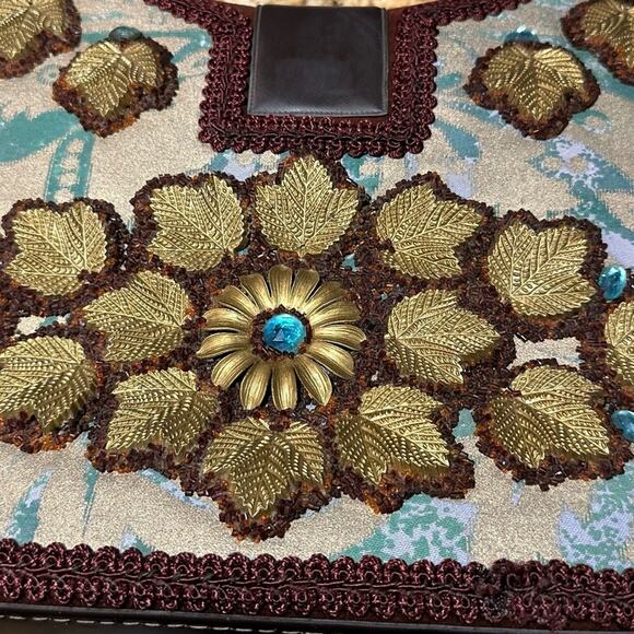 Vintage Caron Handbag in Russet with Tortoise Handles and Gold Decorative Detail - Picture 5 of 5